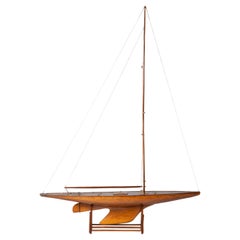 Large Vintage Santos Mahogany Pond Yacht Ship Model