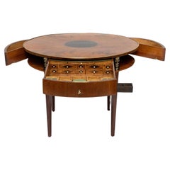 Oval Mahogany Sewing Table with Gilded Bronze Inlays and Secret Compartments