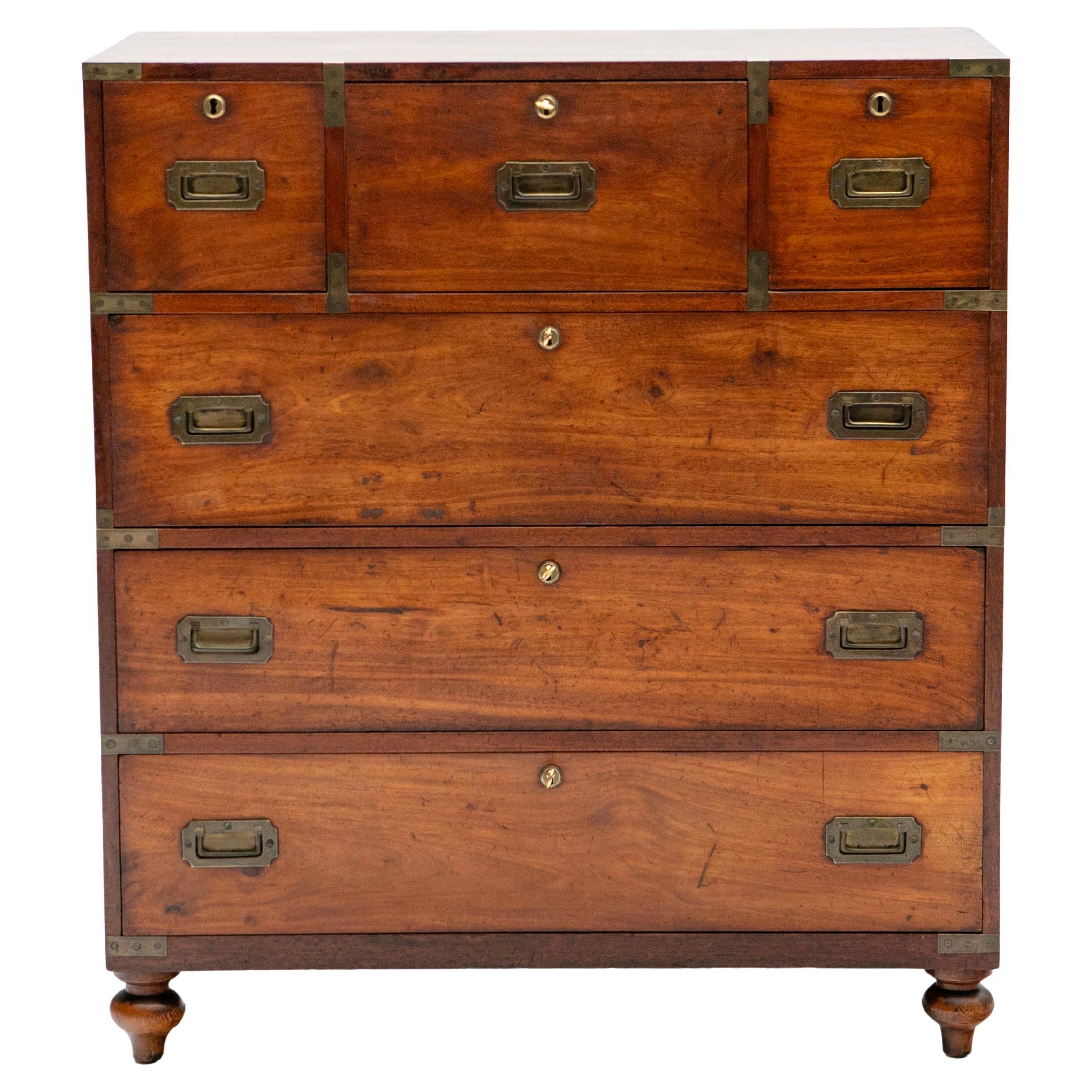Victorian Military Campaign Chest in Solid Mahogany with Original Brass Fittings