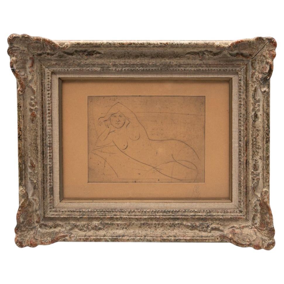 Richard Engelmann, Signed Etching of Reclining Woman