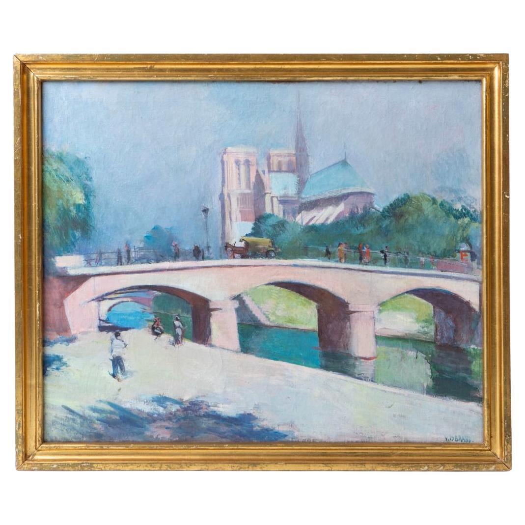 Victor Isbrand Ölgemälde - Ansicht von Paris mit Notre-Dame und der Seine, 1920er Jahre