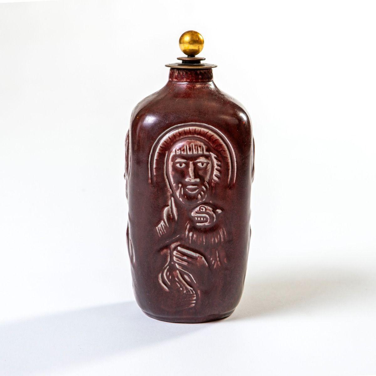 Glazed Danish Lidded Vase with Evangelists Relief by Jais Nielsen & Knud Andersen for R For Sale