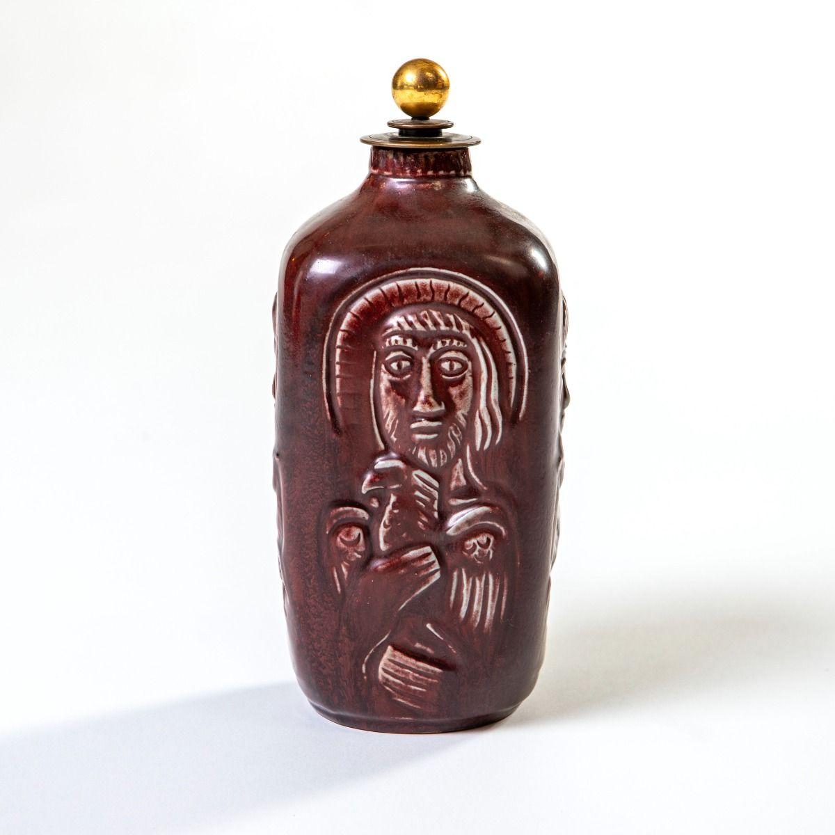 Modern Danish Lidded Vase with Evangelists Relief by Jais Nielsen & Knud Andersen for R For Sale