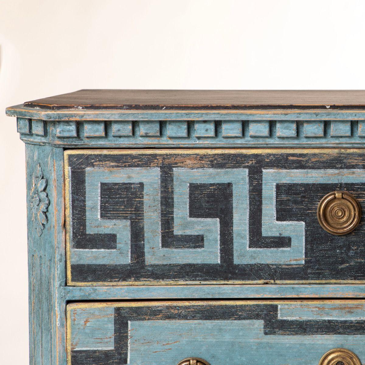 Brass Pair of 19th Century Swedish Gustavian Chests in Blue Tones For Sale