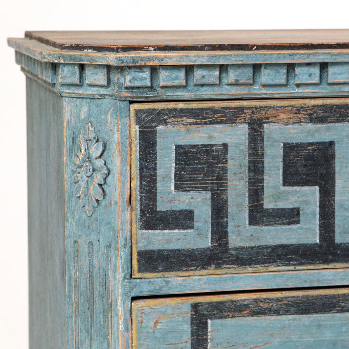 Pair of 19th Century Swedish Gustavian Chests in Blue Tones For Sale 1
