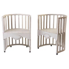 Pair of Swedish Jugend Chairs in Painted Pine with Original Cushions