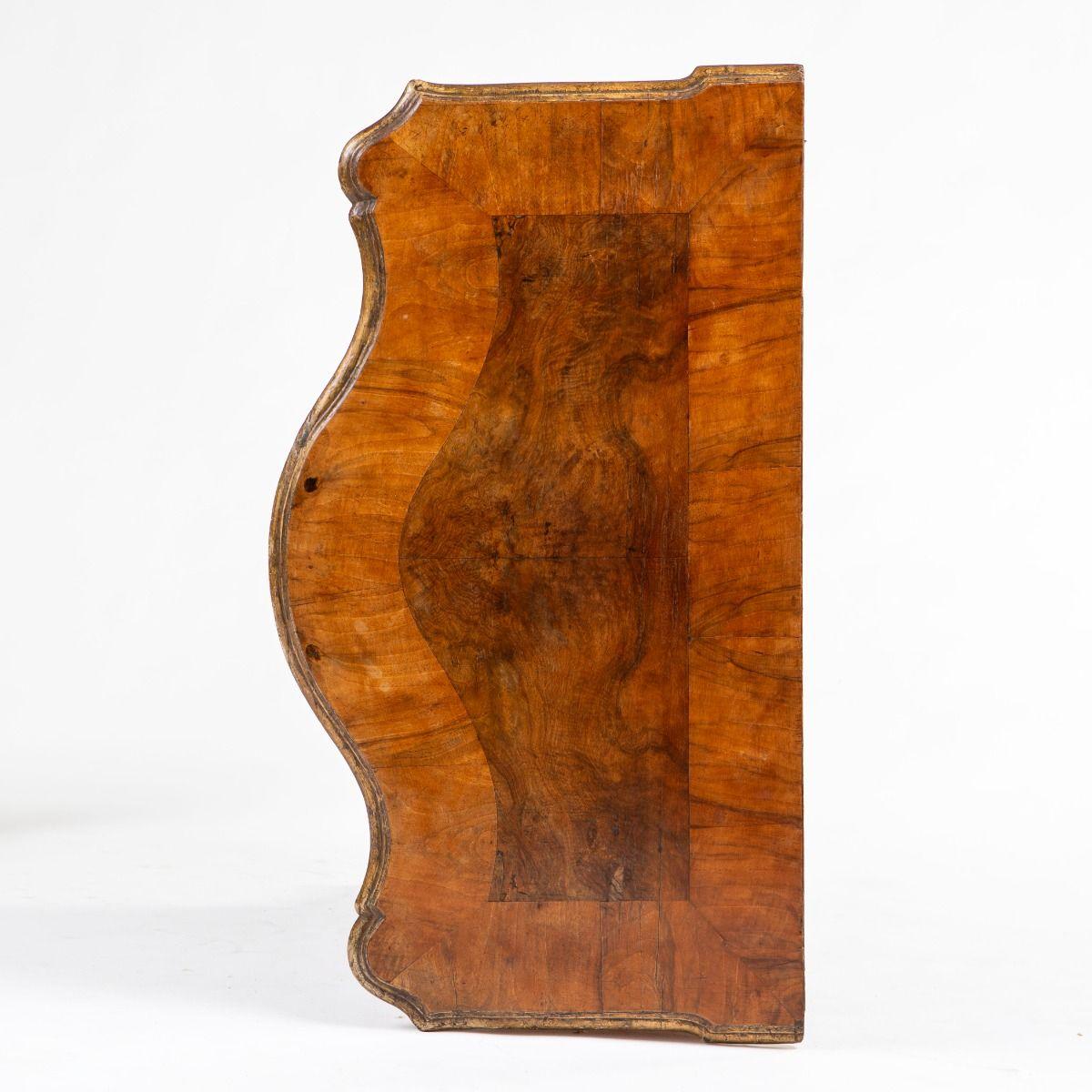 19th Century Danish Baroque Walnut Chest of Commode with Serpentine Front and Gilt Details For Sale