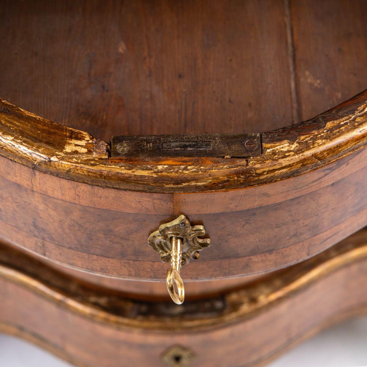 Danish Baroque Walnut Chest of Commode with Serpentine Front and Gilt Details For Sale 2