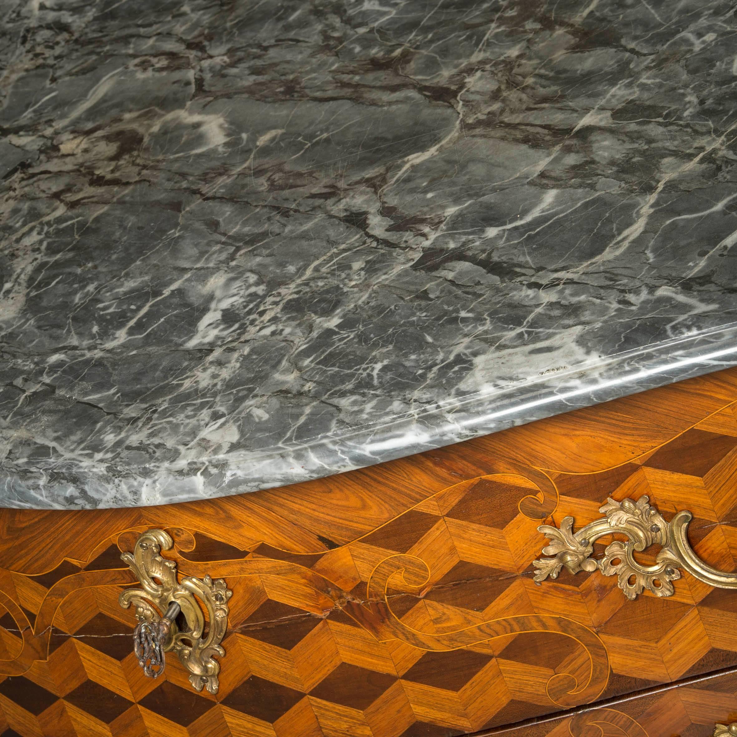 18th Century Large Louis XV Chest of Drawers, Rosewood and Mahogany Marble-top 18th Ctr For Sale