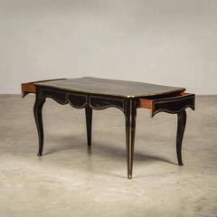 Napoleon III Table, Boulle Style, in Ebonized and Ebony Veneered Wood
