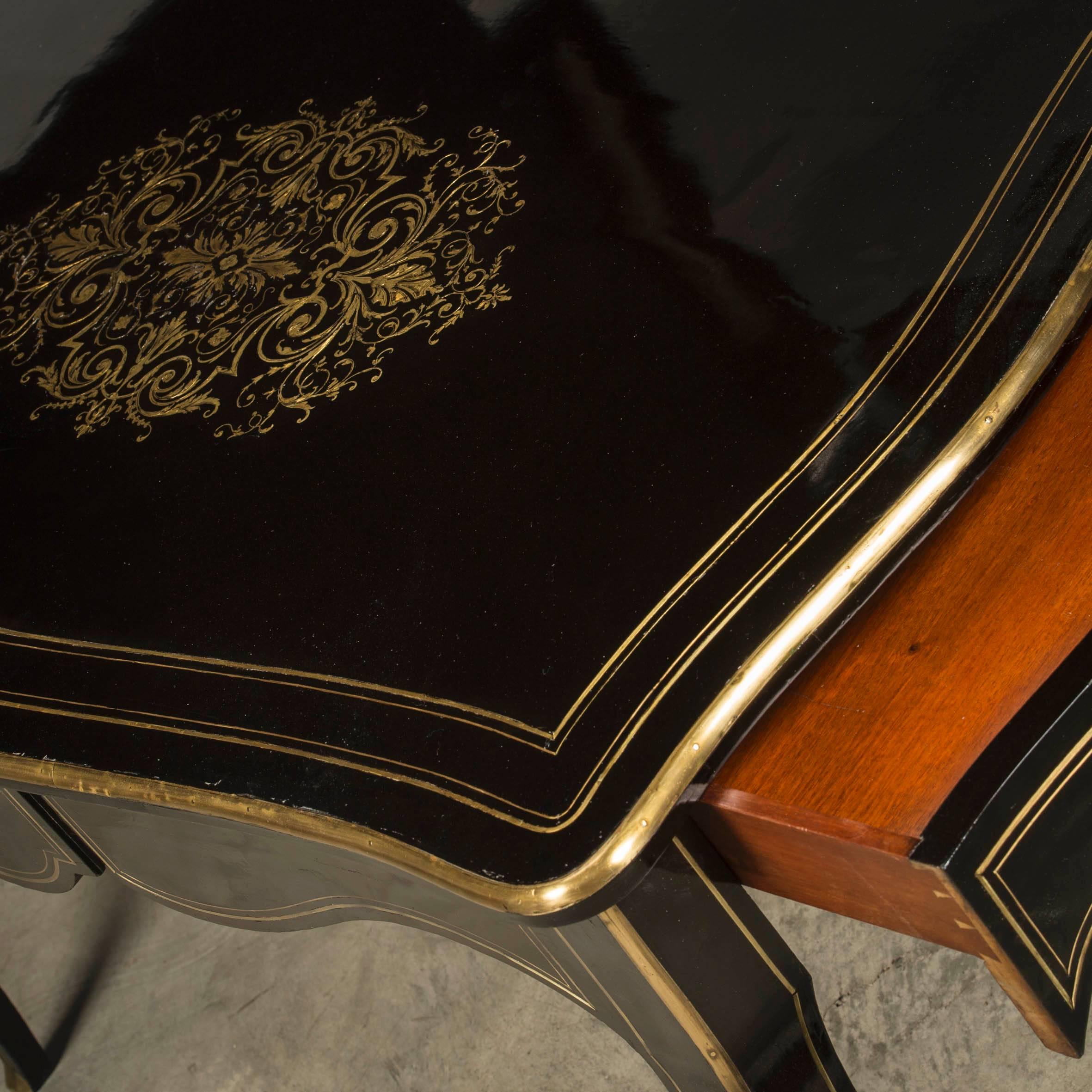 French Napoleon III Table, Boulle Style, in Ebonized and Ebony Veneered Wood