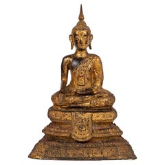 Thai Siamese Gilt Bronze Seated Buddha