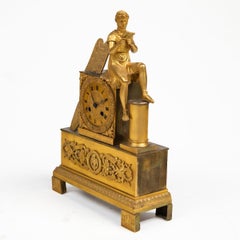 French Empire Ormolu Mantel Clock with Seated Female Figure Reading Poetry