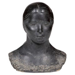 Busto femminile monumentale in granito nero di Christoph Voll, Germania, 1930 circa