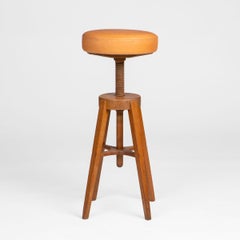 Danish Arts & Crafts Adjustable Oak and Leather Swivel Stool