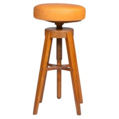 Danish Arts & Crafts Adjustable Oak and Leather Swivel Stool