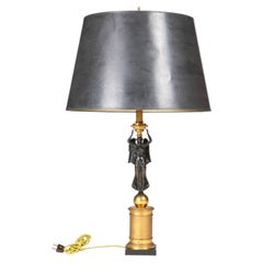 French Empire Gilt and Patinated Bronze Table Lamp with Winged Victoria