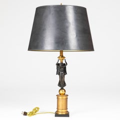 French Empire Gilt and Patinated Bronze Table Lamp with Winged Victoria