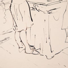 Christoph Voll – Dessin à l’encre représentant Erna Voll devant un lavabo