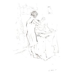 Christoph Voll – Dessin à l’encre représentant Erna Voll devant un lavabo