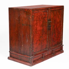 Chinese Red Lacquer Scroll Cabinet, Shanxi, Qing Dynasty