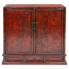 Chinese Red Lacquer Scroll Cabinet, Shanxi, Qing Dynasty