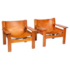 Karin Mobring Pair of “Natura” Lounge Chairs in Pine and Leather for IKEA