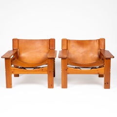 Karin Mobring Pair of “Natura” Lounge Chairs in Pine and Leather for IKEA