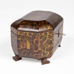 Caja de té china del siglo XIX, de estilo Cantón, con recipientes de peltre
