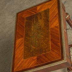 Mid-19th Century Napoleon III Lamp Table with Brass Inlays and Bronze Lists