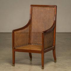 Regency Armchair in Mahogany and Cane & Velvet Gray Fabric