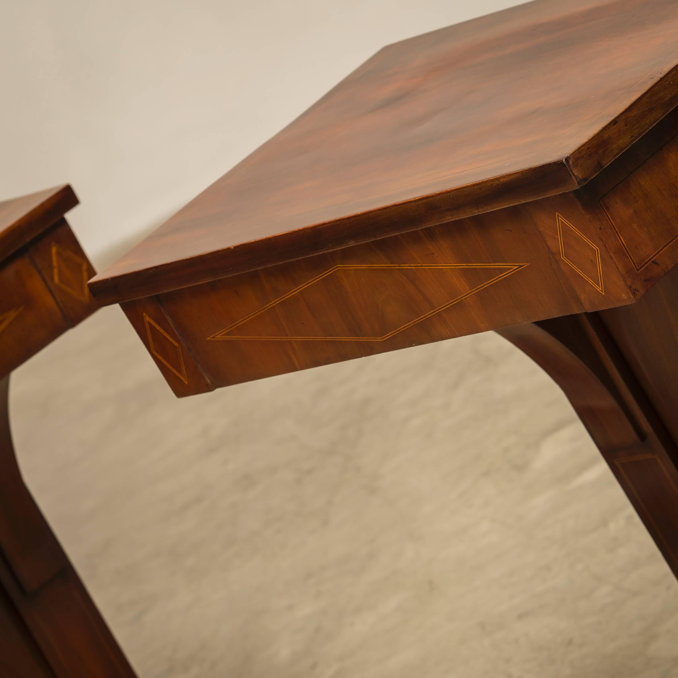 Danish Empire Console Tables Made of Cuban Mahogany with Inlays in Light Wood