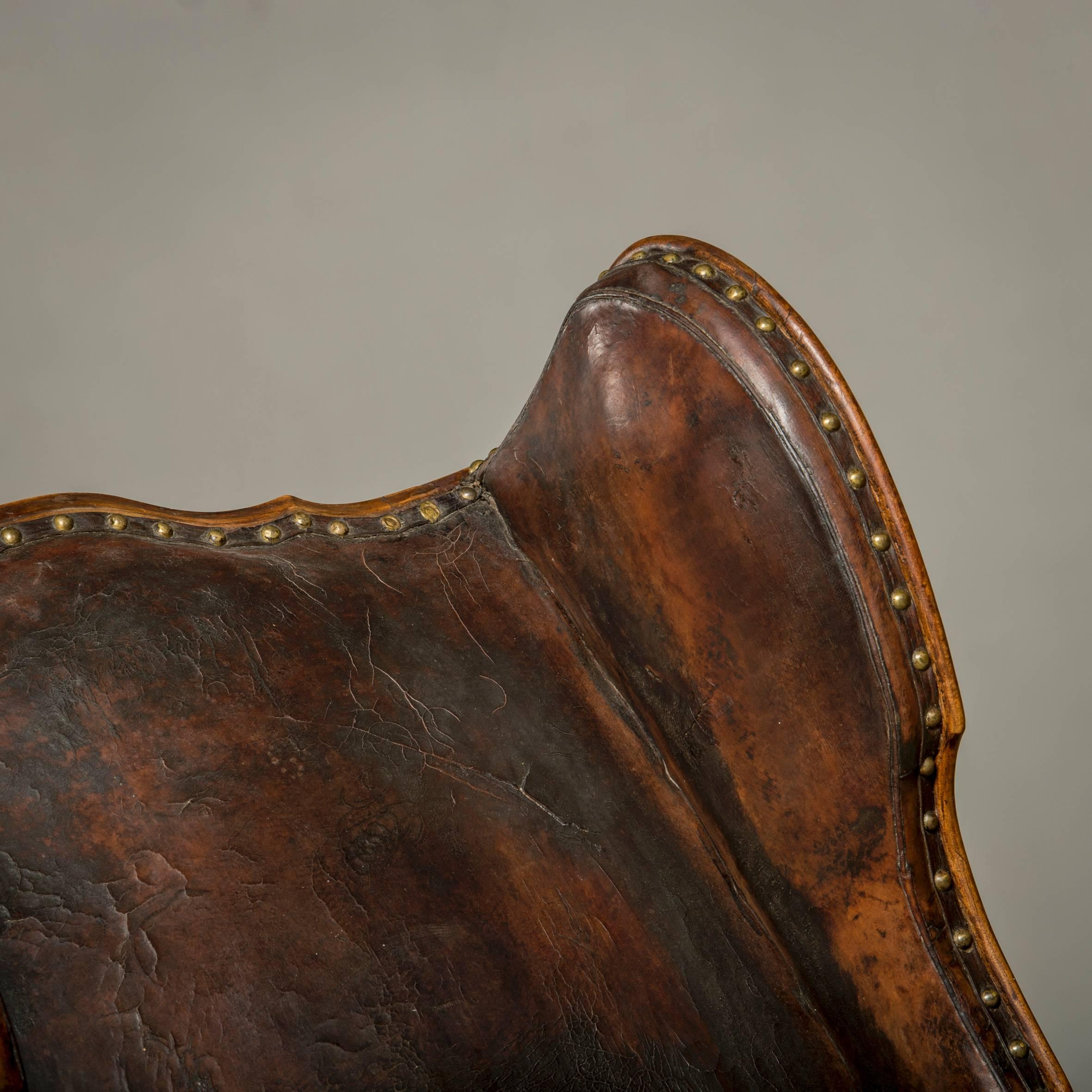 English Leather Upholstered Wingback Chair in Walnut 3