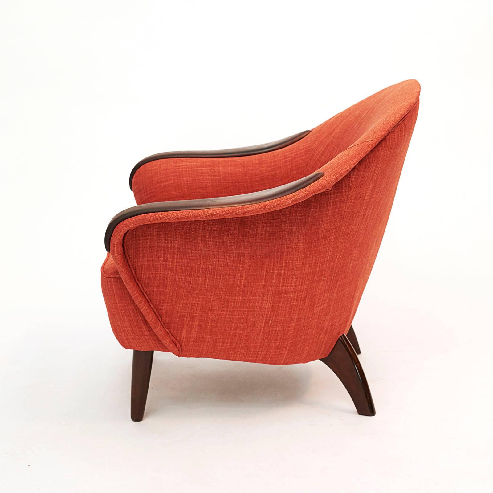 Modern Upholstered and Leather Club Chair, Approx. 1960 For Sale