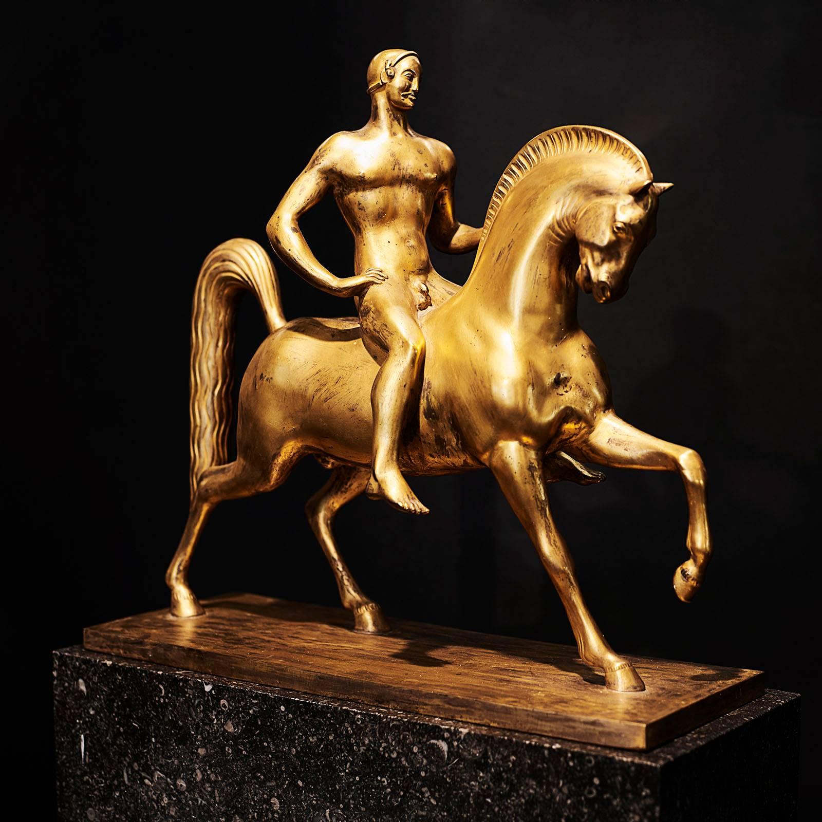 A fine Johannes C. Bjerg gilded bronze sculpture, circa 1917. 