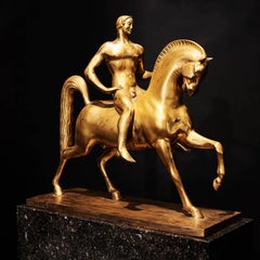 Scultura in bronzo dorato di Johannes C. Bjerg, circa 1917