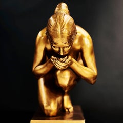 Ernst Wenck Gilded Bronze Sculpture of Crouching Nude, circa 1924