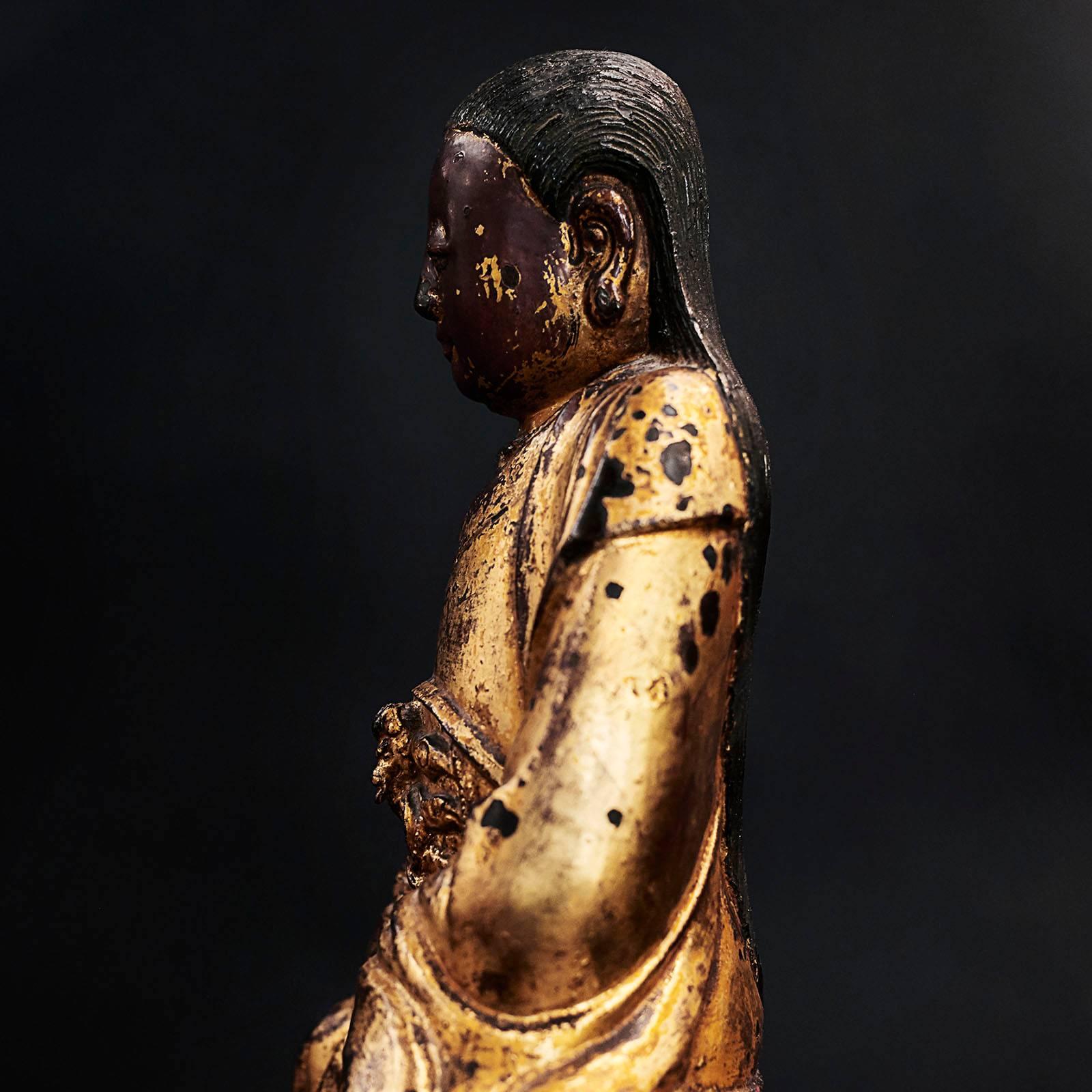 17th Century Late Ming Period Bronze, Lacquered and Gilded Zhen Wu