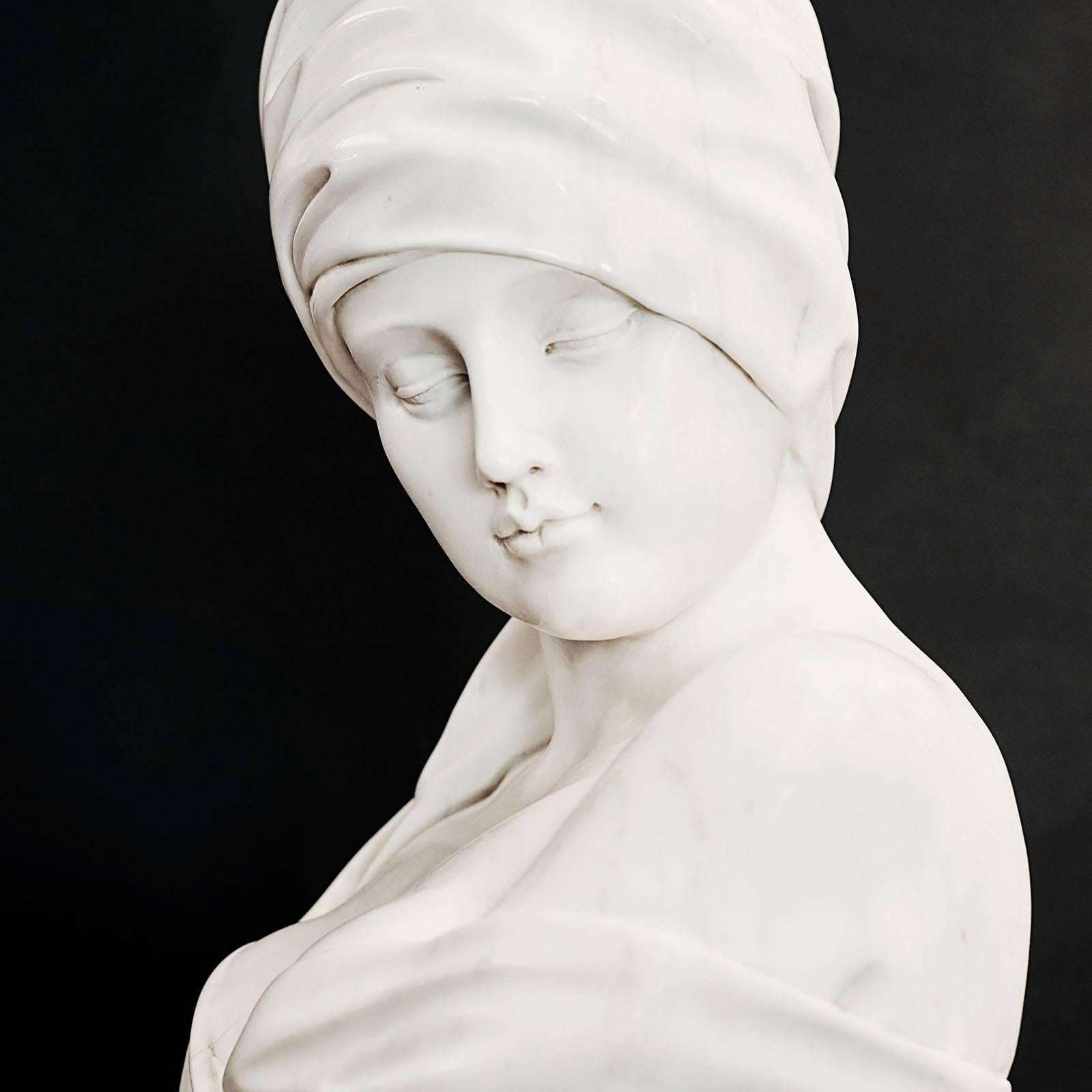 Neoclassical Revival French Absolute Marble Bust of Woman, circa 1860s