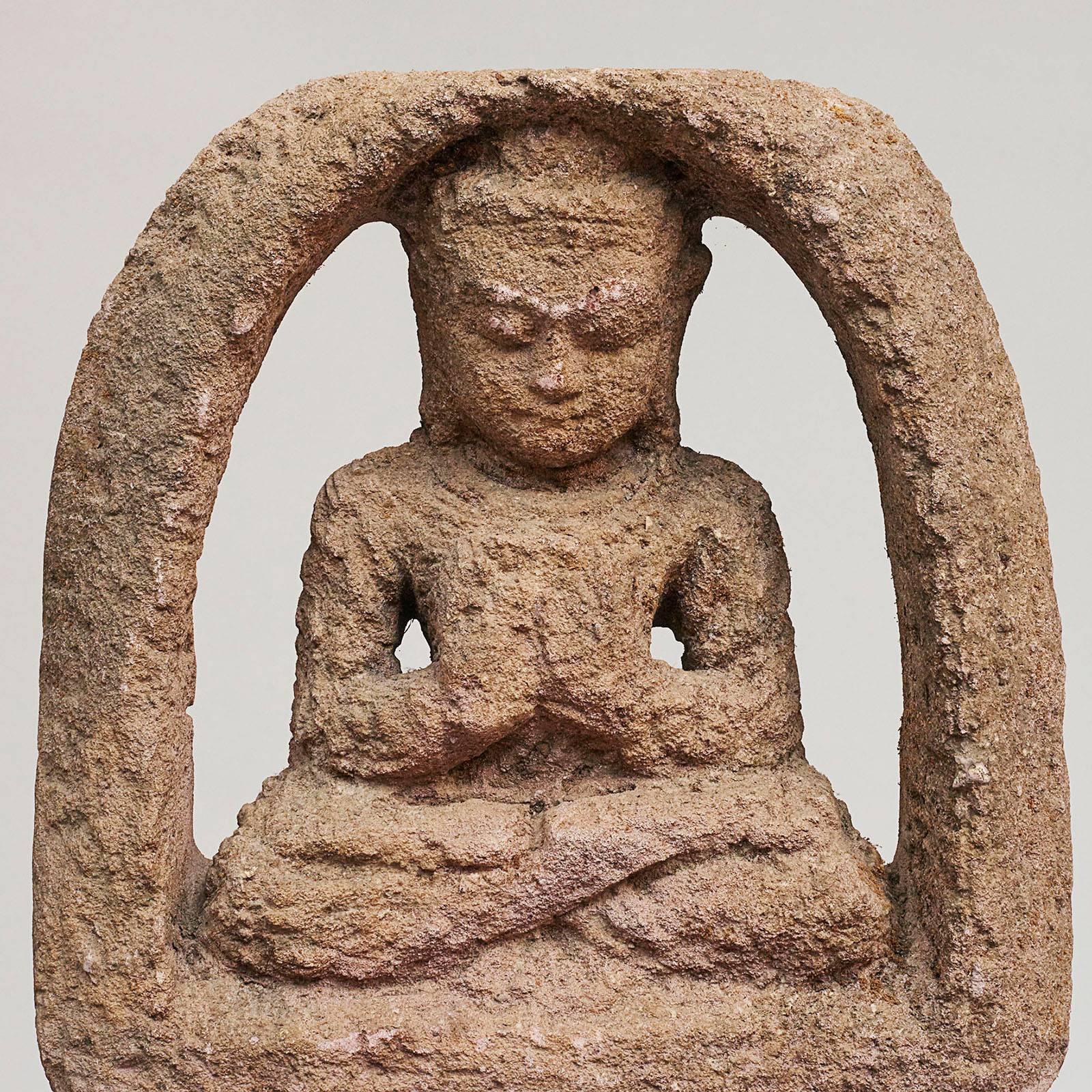 18th Century and Earlier Burmese Sandstone Buddha in Uttarabodhi Mudra