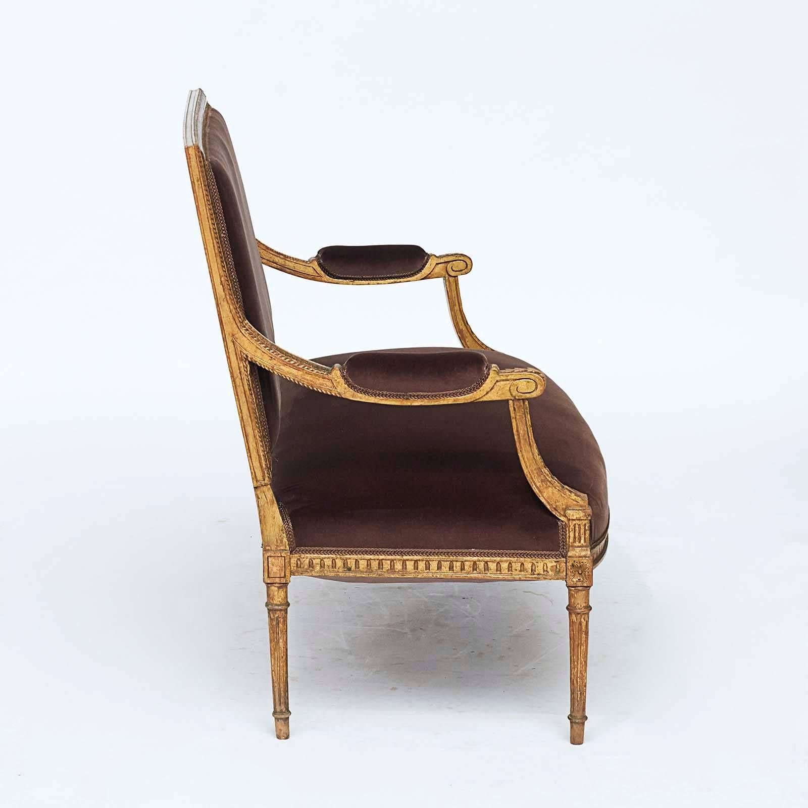 French Louis XVI Style Giltwood Settee, Late 19th Century