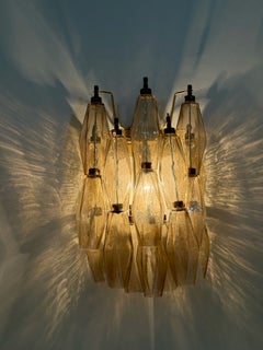 Set of 3 Classic Murano Wall Lamps with sand colored glass prisms