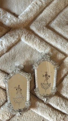 Set of two Venetian Mirrors in Murano Glass Deco & Candle holders. Italy. 1940s.