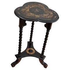 Ebonized étagère Trefoil TopCarved Oak Side Plant Table with Bobbin Legs