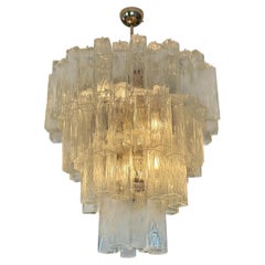 Murano Chandelier XXL with rare SQUARED FORMED GLASS TUBES in style of Venini.