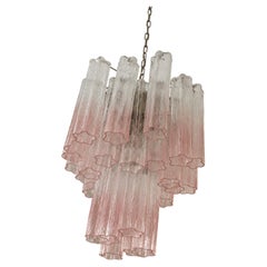 Bold Colorful Murano Chandelier in Pink Ombre TRONCHI Venini Style