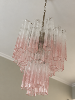 Bold Colorful Murano Chandelier in Pink Ombre TRONCHI Venini Style