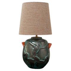 Einar Luterkort Forest Green Art Deco Table Lamp by Upsala Ekeby, Sweden, 1940s