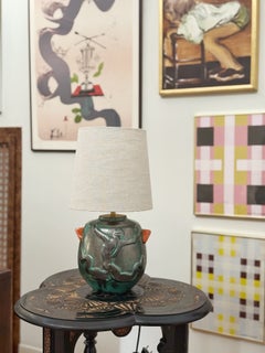 Einar Luterkort Forest Green Art Deco Table Lamp by Upsala Ekeby, Sweden, 1940s