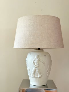 Lampada da tavolo Art Déco “Large White Einar Luterkort” di Upsala Ekeby, Svezia, anni ’40